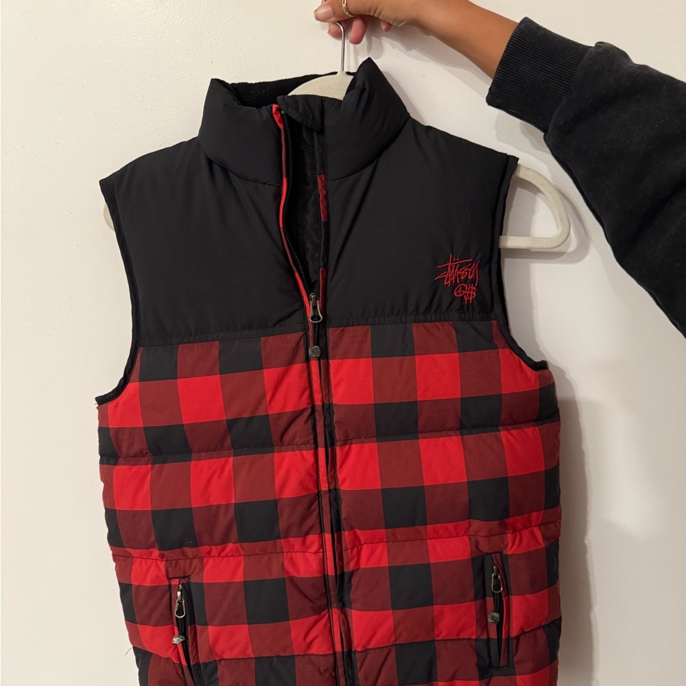 Stussy Red and Black Checkered Vest